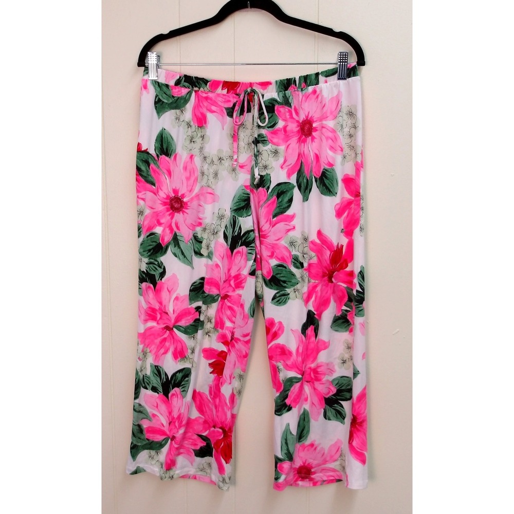 Linea Donatella Ivory Floral Print Cropped‎ Lounge Pants Medium Comfy / #9181